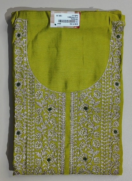 Vibrant Green Embroidered Silk Suit Set - Olive green - Picture 1