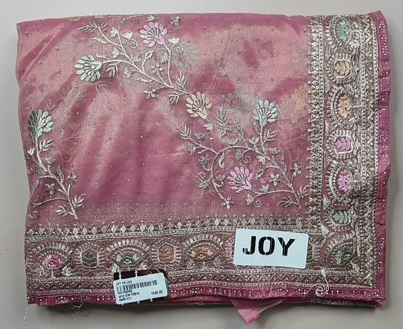 Elegant Blush Pink Floral Embroidered Saree - Pink - Picture 1
