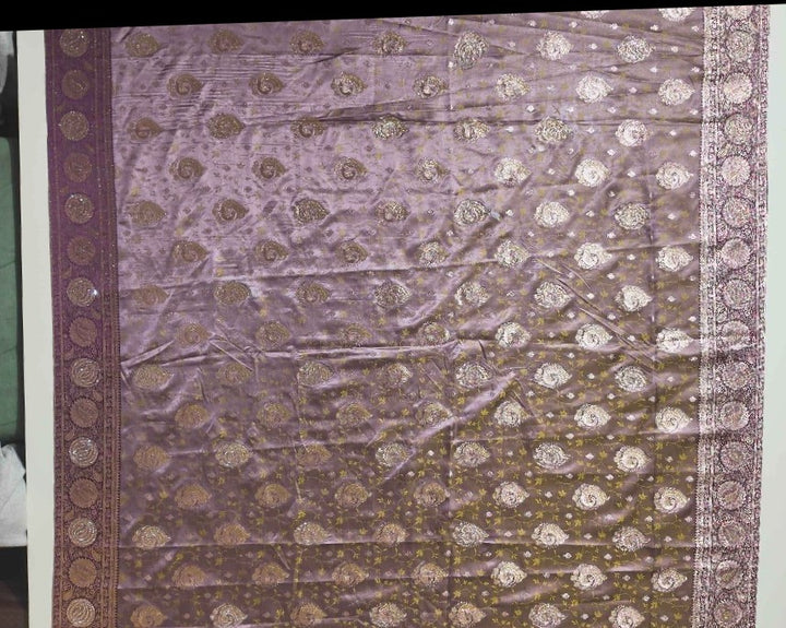 Regal Purple Banarasi Silk Saree with Gold Motifs - Purple - Picture 4