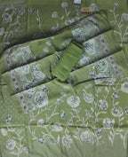Elegant Green Floral Soft Silk Suit - Olive green - Picture 5