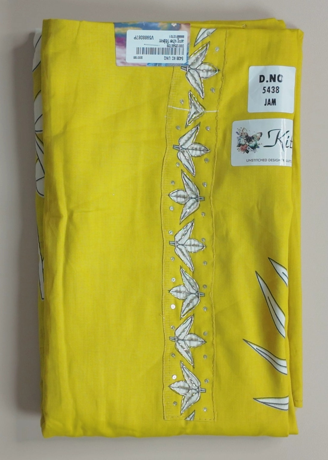Sunny Yellow Leaf Print Cotton Suit Set - Yellow - Picture 5