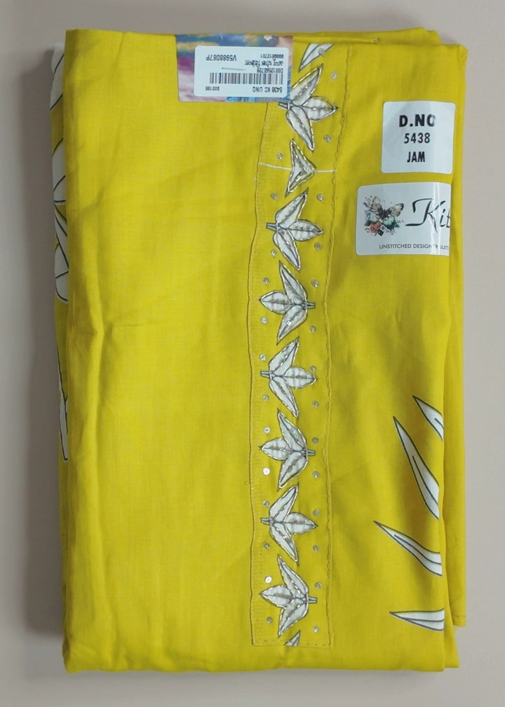 Sunny Yellow Leaf Print Cotton Suit Set - Yellow - Picture 5