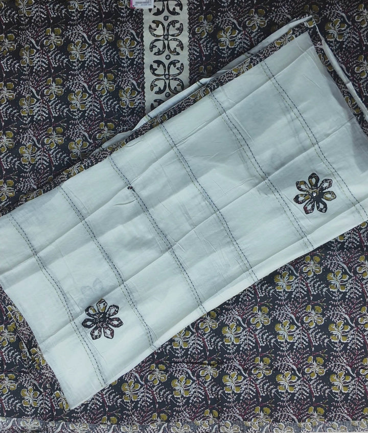 Elegant Black Floral Hand-Block Print Suit - Black - Picture 6