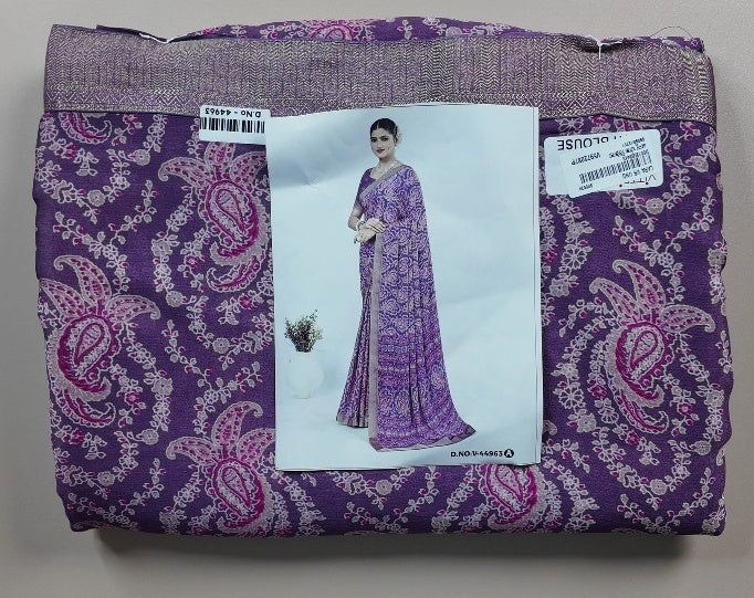 Elegant Purple Paisley Print Saree - White - Picture 4