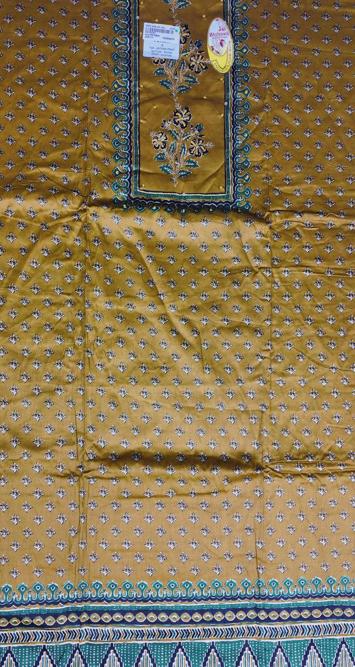 Elegant Mustard Floral Rayon Suit Set - Mustard - Picture 3