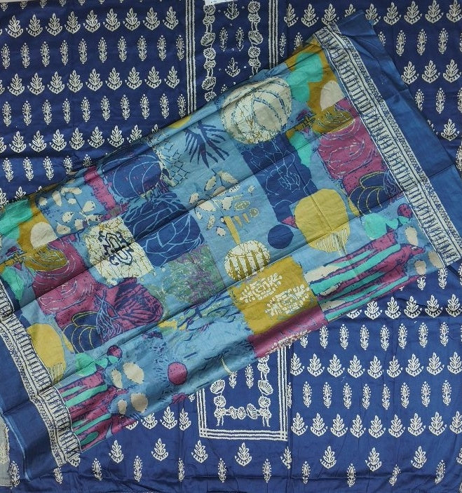 Elegant Indigo Floral Printed Suit Set - Navy blue - Picture 4