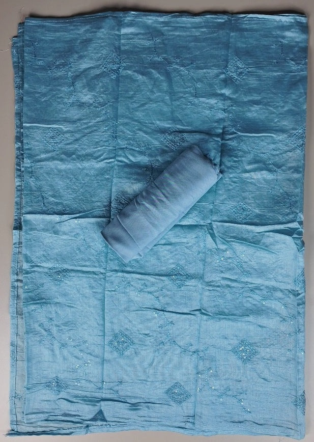 Elegant Blue Floral Cotton Kurti Set - Light Blue - Picture 6