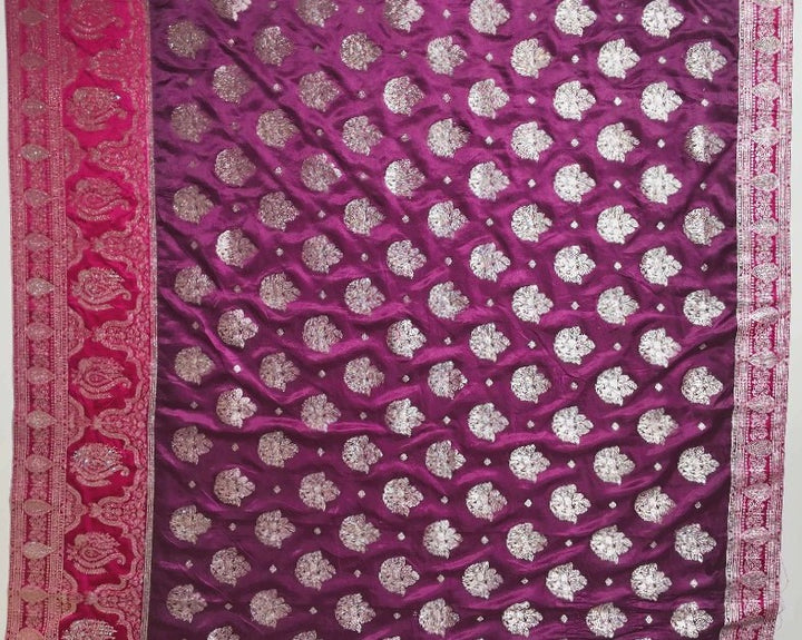 Radiant Pink Banarasi Silk Saree with Elephant Motifs - Magenta - Picture 4