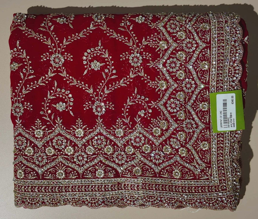 Crimson Elegance: Embroidered Silk Saree - Red - Picture 1