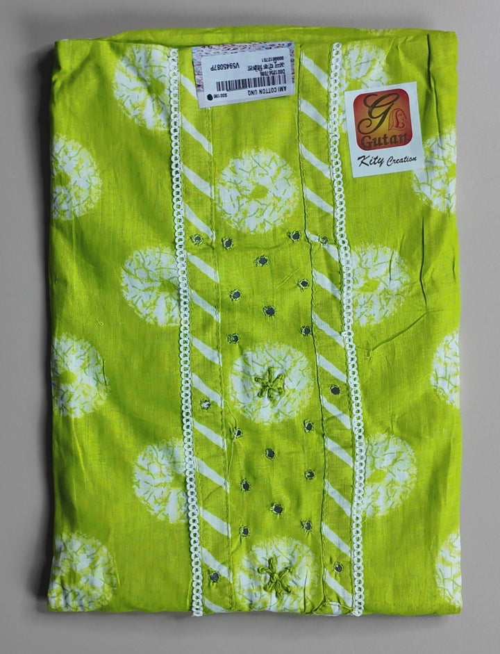 Vibrant Lime Green Bandhani Cotton Kurta Set - Lime Green - Picture 1