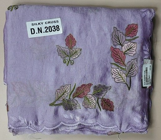 Lilac Embroidered Silk Shawl with Leaf Motifs - Lavender (1) - Picture 1