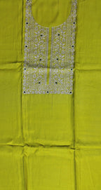 Vibrant Green Embroidered Silk Suit Set - Olive green - Picture 3