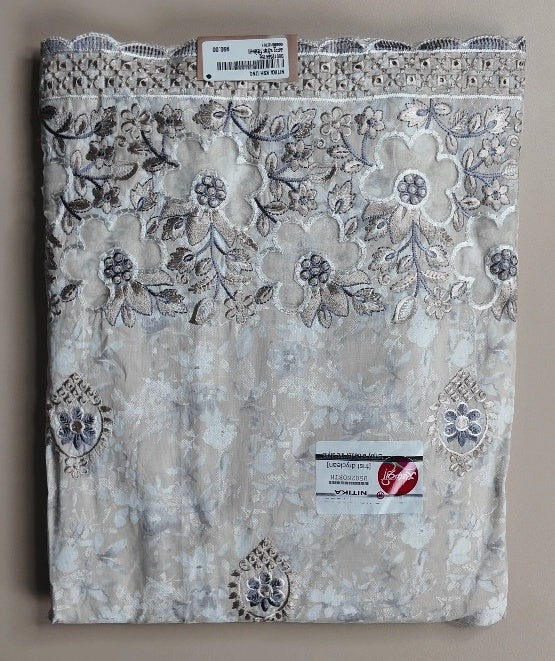 Elegant Beige Floral Embroidered Suit - Beige - Picture 1