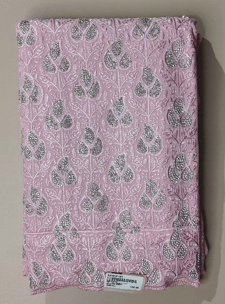 Elegant Pink Silk Saree with Silver Leaf Motifs - Pink - Picture 1