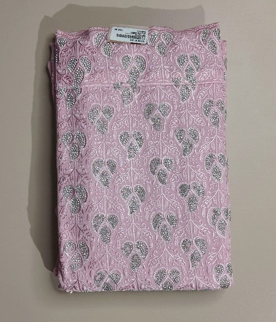 Elegant Pink Silk Saree with Silver Leaf Motifs - Pink - Picture 1