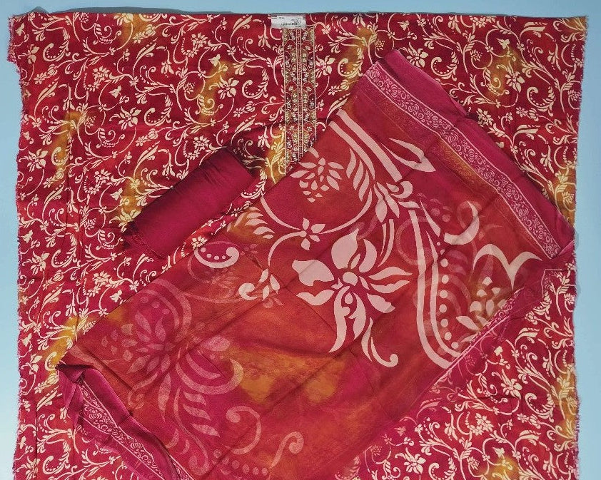 Elegant Red & Gold Floral Anarkali Suit - Red - Picture 4