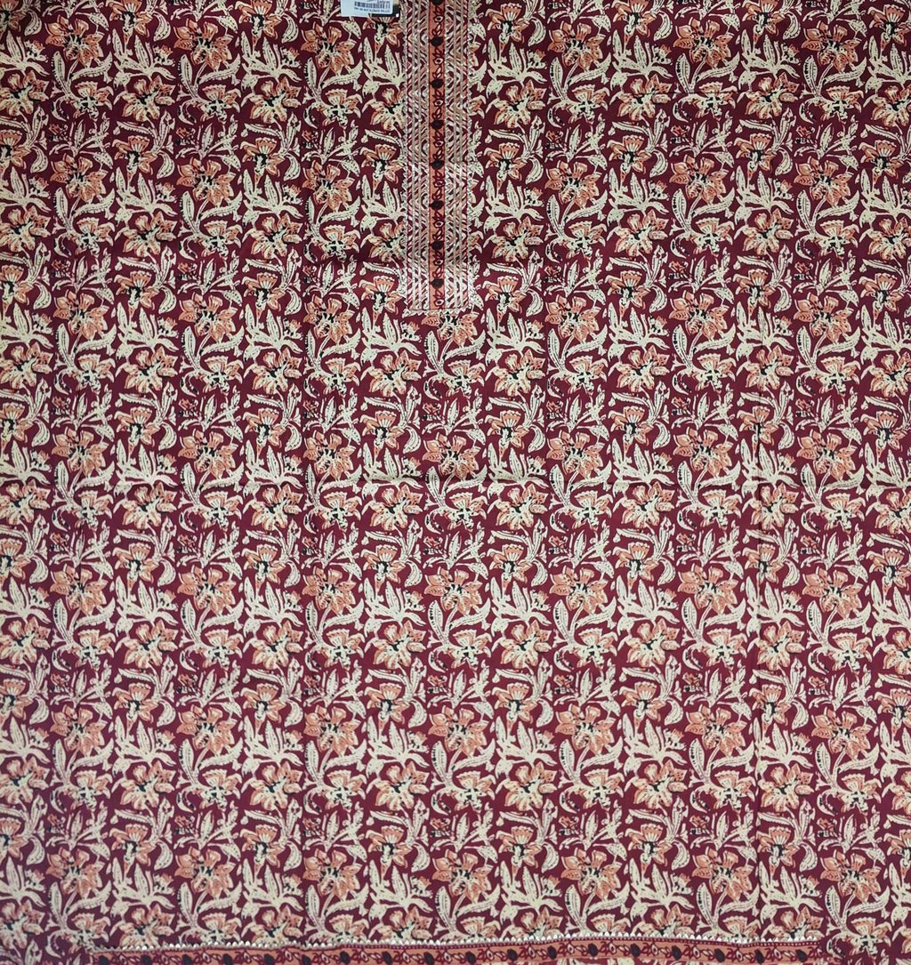 Maroon Floral Cotton Saree with Intricate Border - Maroon - Picture 4