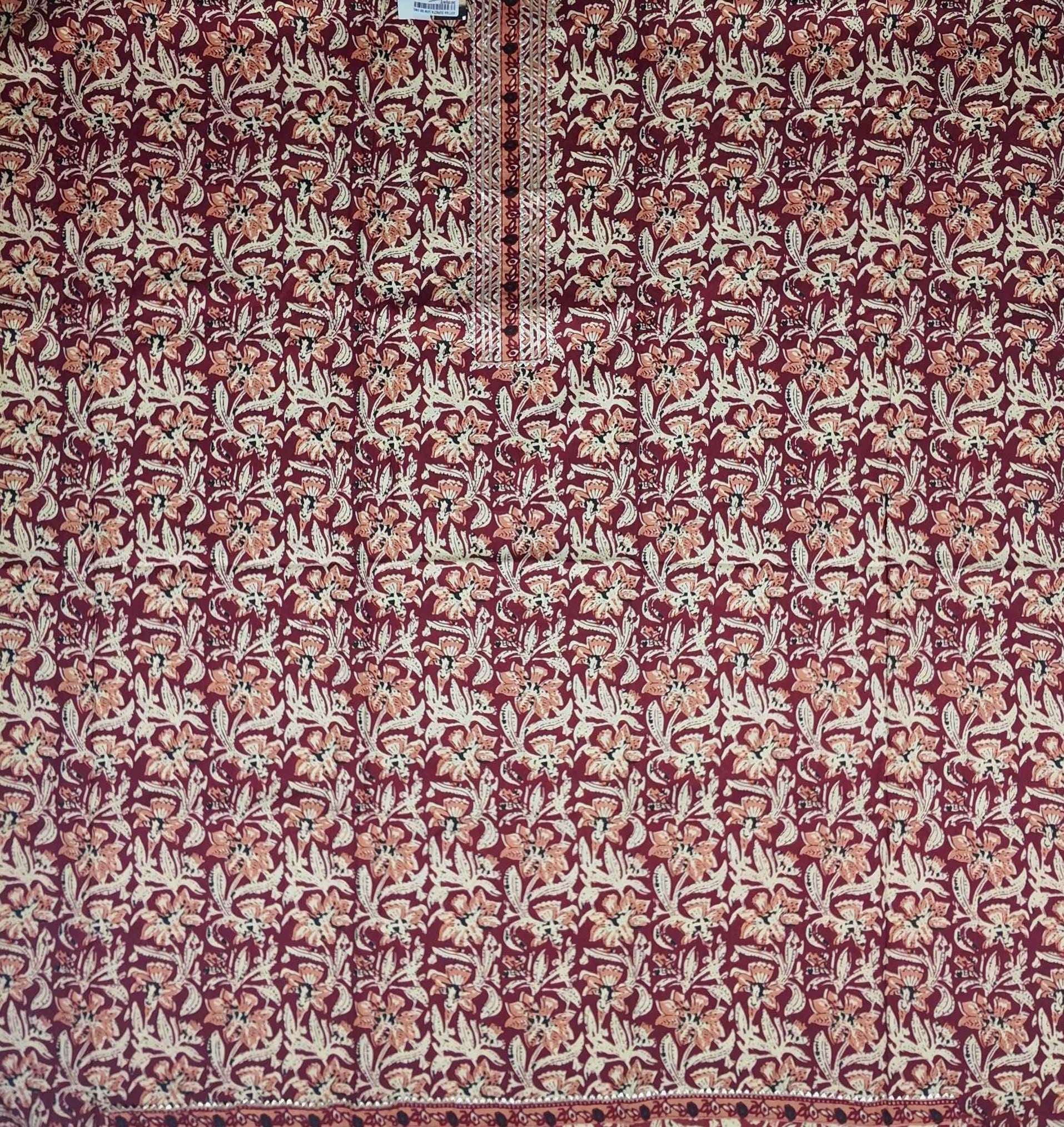 Maroon Floral Cotton Saree with Intricate Border - Maroon - Picture 4