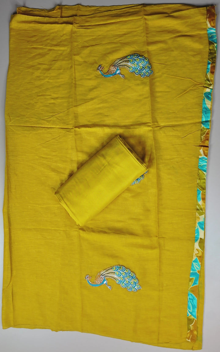 Vibrant Peacock Embroidered Floral Suit - Mustard yellow - Picture 6