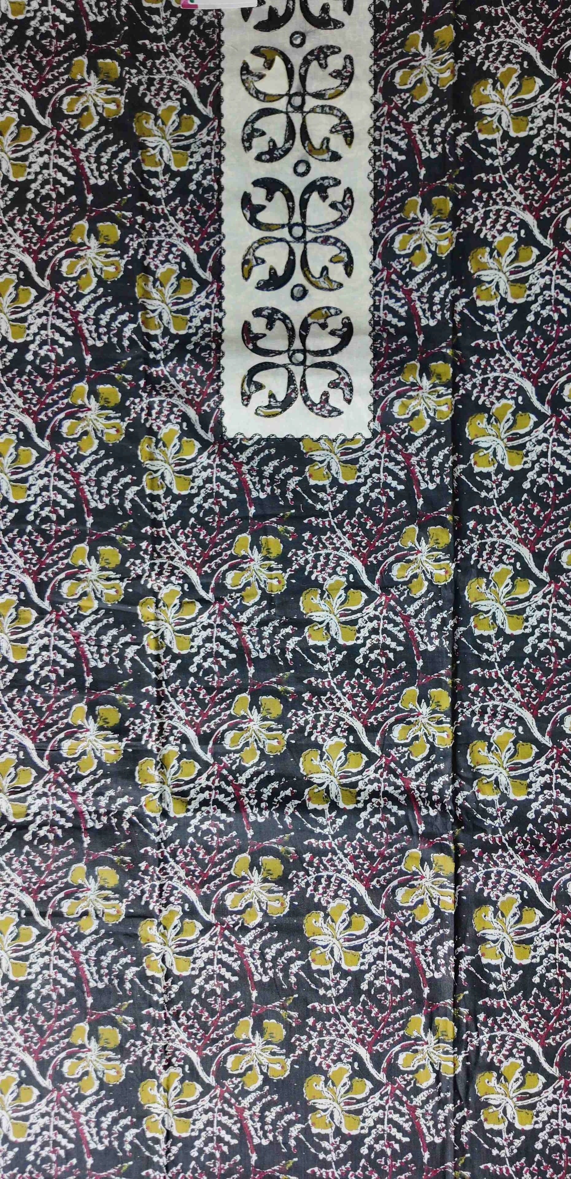 Elegant Black Floral Hand-Block Print Suit - Black - Picture 2