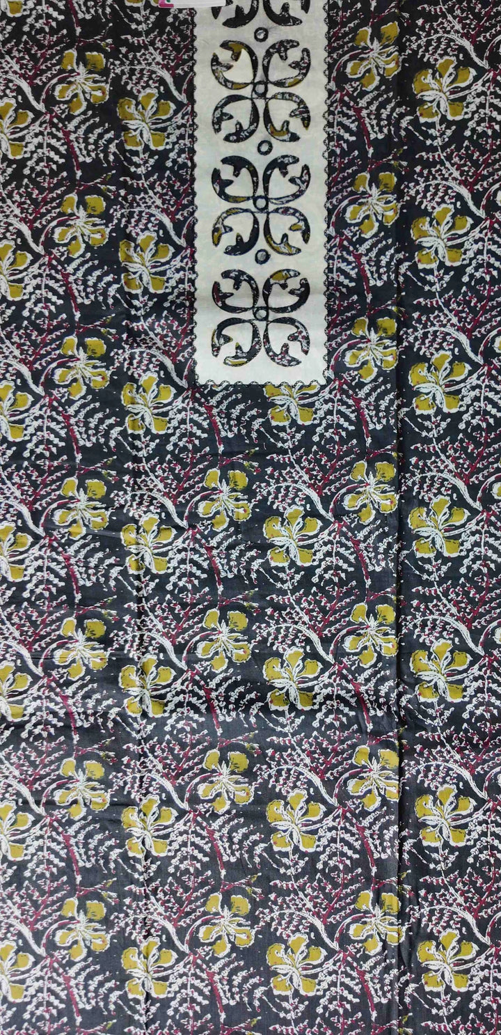 Elegant Black Floral Hand-Block Print Suit - Black - Picture 2