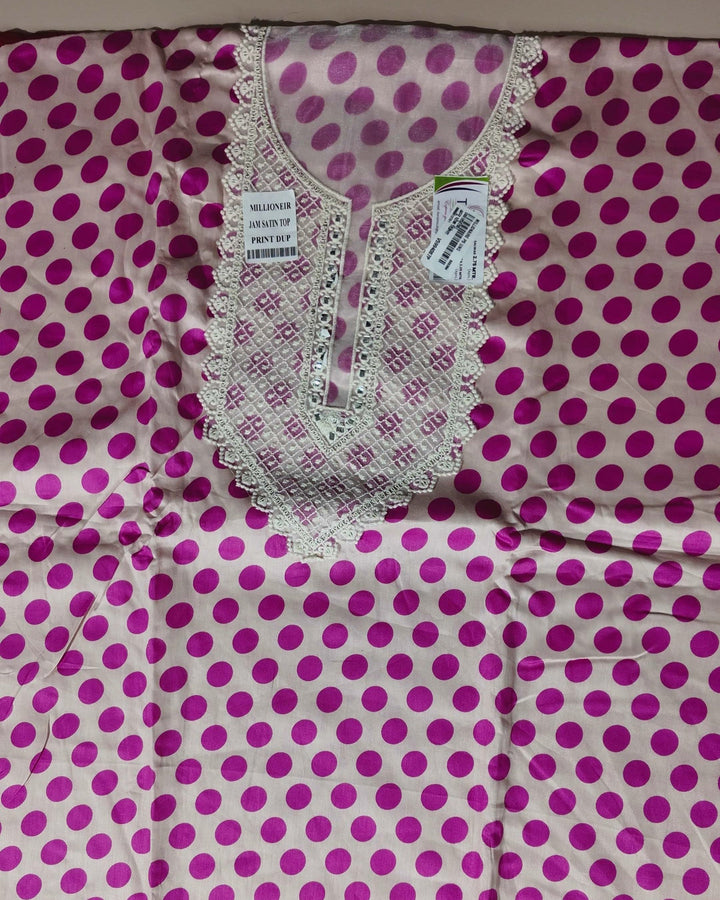 Pink Polka Dot Kurta Set with Lace Detailing - Light pink - Picture 3