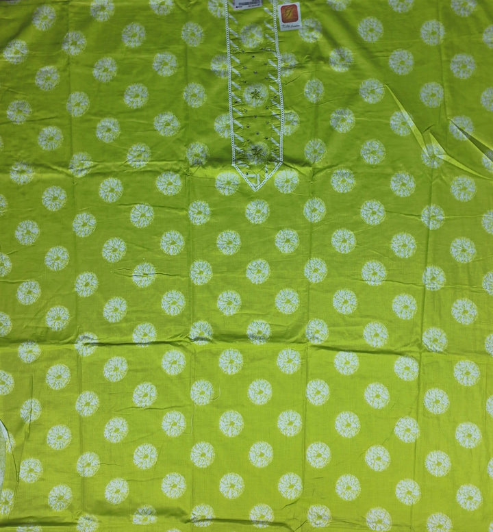 Vibrant Lime Green Bandhani Cotton Kurta Set - Lime Green - Picture 3
