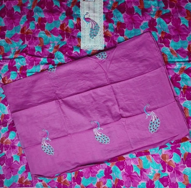 Vibrant Floral Peacock Embroidery Kurti Set - Magenta - Picture 4