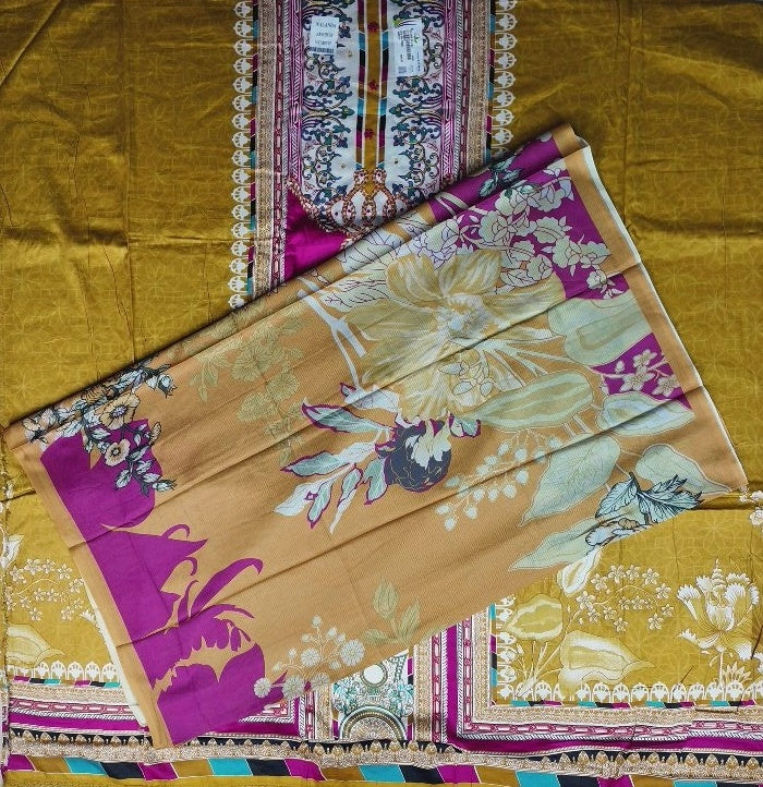 Vibrant Magenta & Mustard Floral Suit Set - White - Picture 4