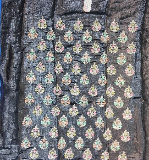 Elegant Black Silk Saree with Multicolor Embroidery - Black - Picture 4