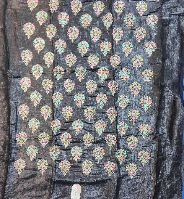 Elegant Black Silk Saree with Multicolor Embroidery - Black - Picture 4