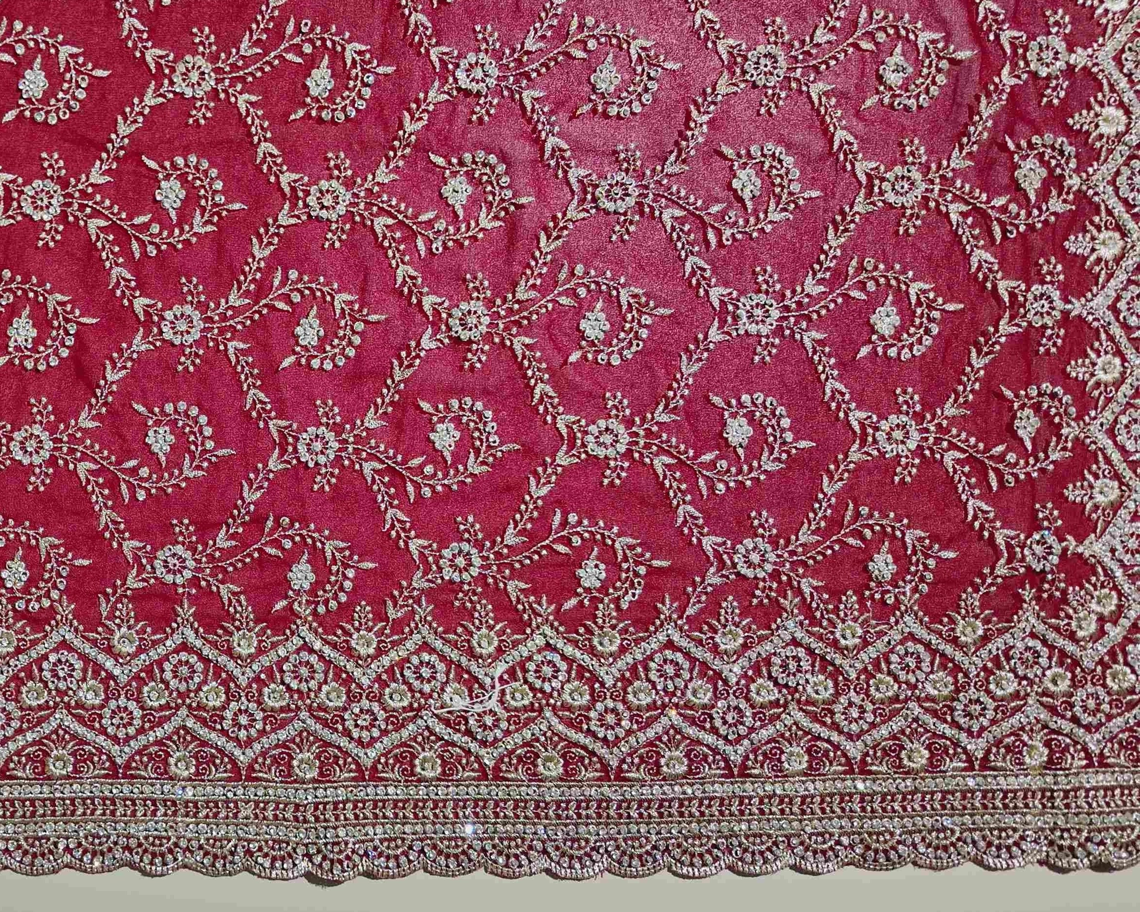 Crimson Elegance: Embroidered Silk Saree - Red - Picture 2