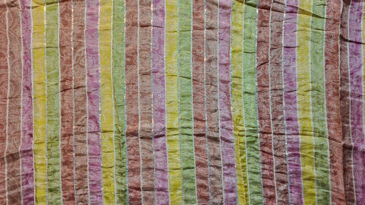Pastel Striped Chiffon Saree with Sequin Accents - Pink - Picture 3