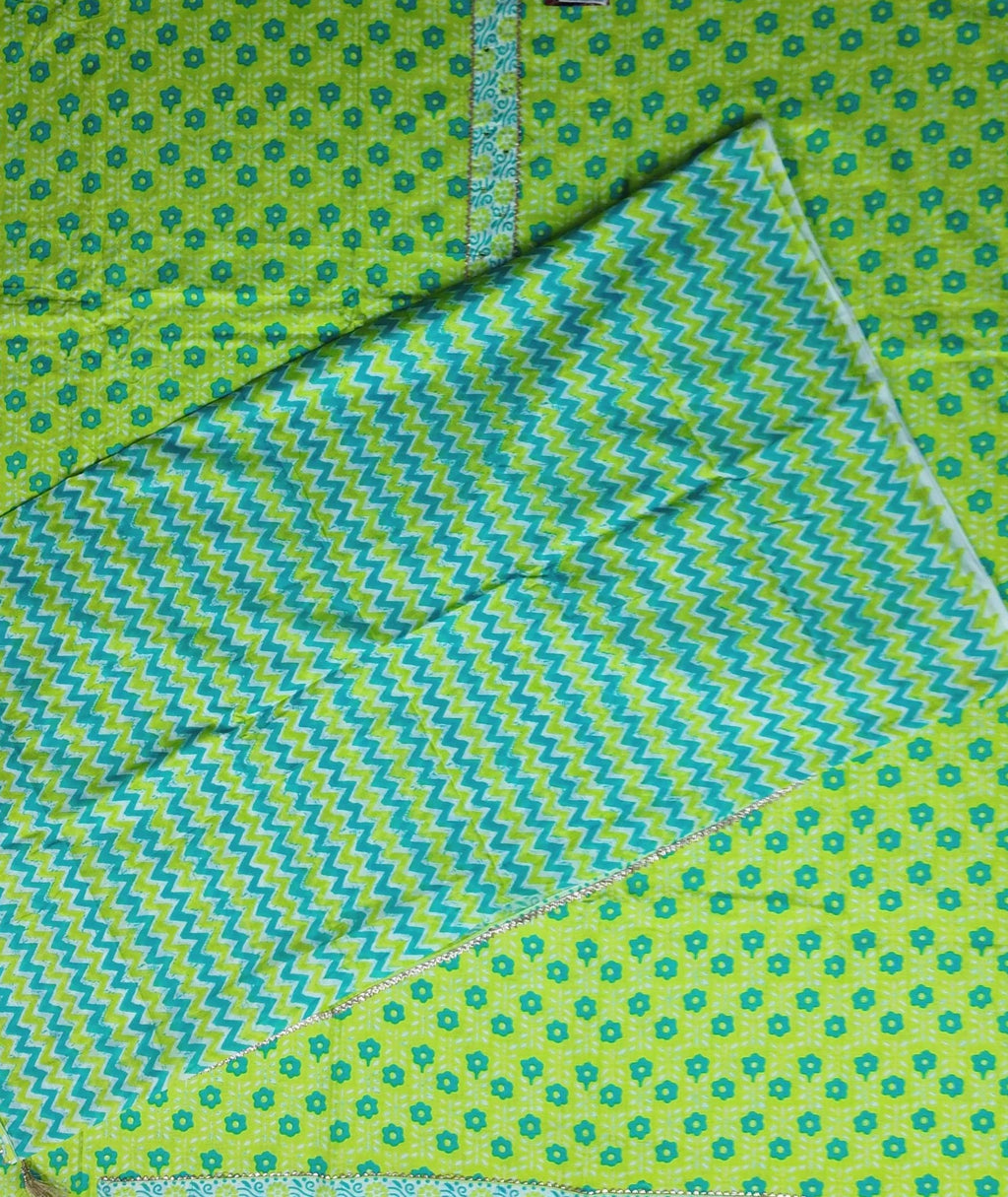 Vibrant Lime Floral Cotton Suit Set - Lime Green - Picture 4