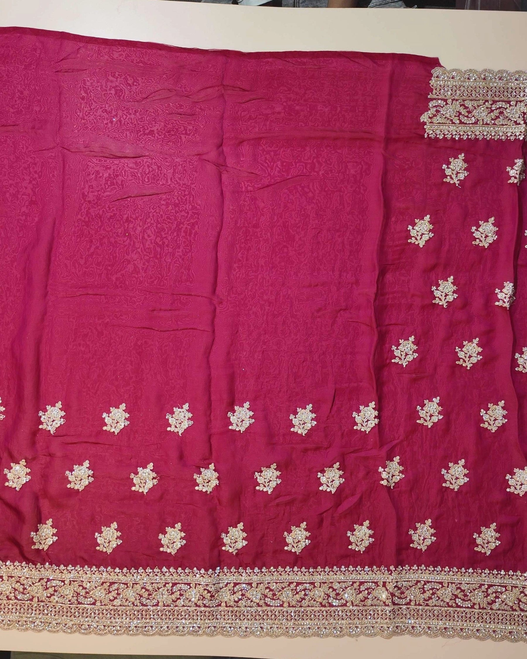 Elegant Maroon Zari Embroidered Silk Saree - Maroon - Picture 4