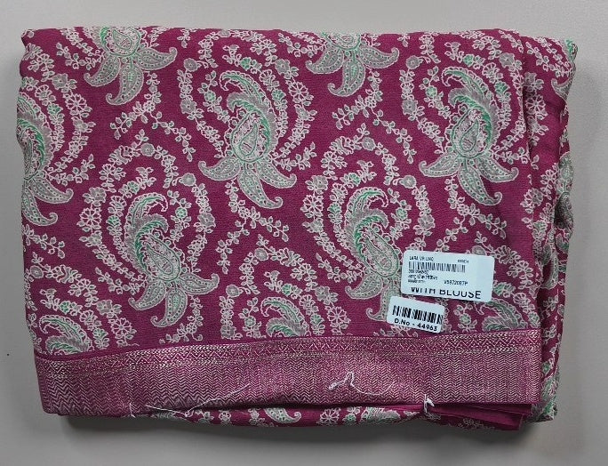 Elegant Magenta Paisley Print Saree - White (1) - Picture 4