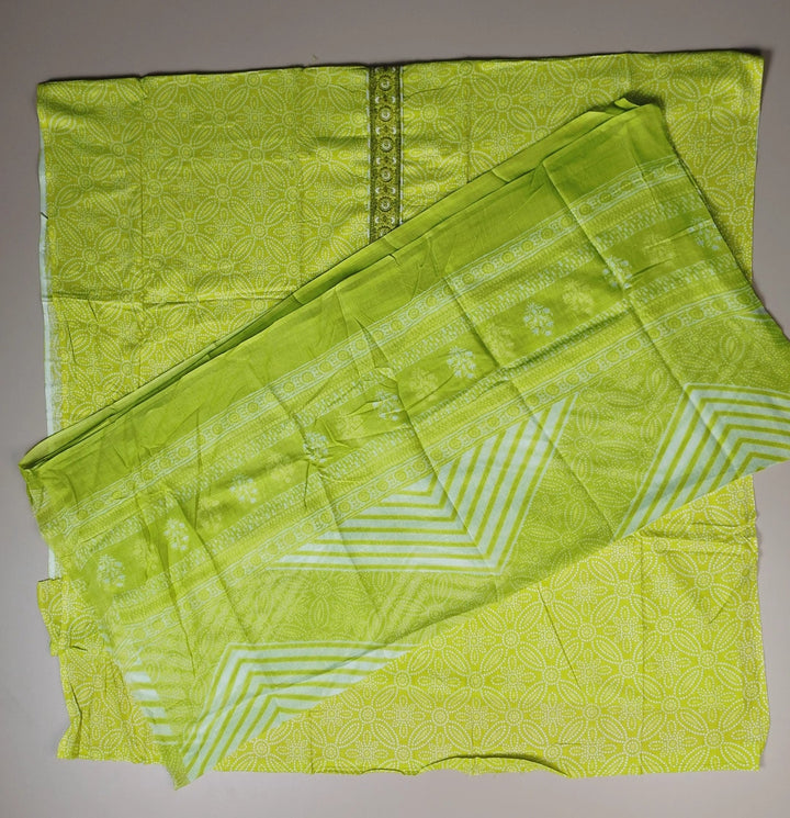 Vibrant Lime Green Cotton Suit Set - Yellow-green - Picture 3