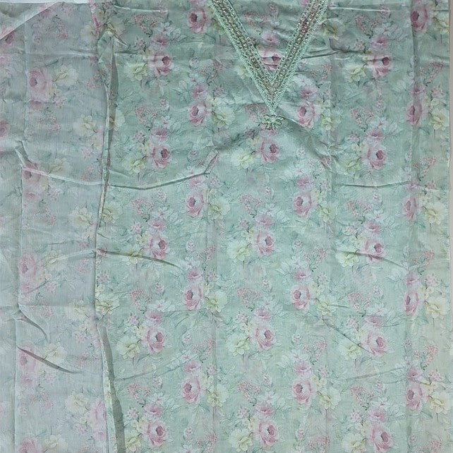 Mint Floral Embroidered Kurta Set - Mint green - Picture 4