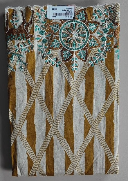 Elegant Mustard Embroidered Chanderi Silk Saree - Golden brown - Picture 1