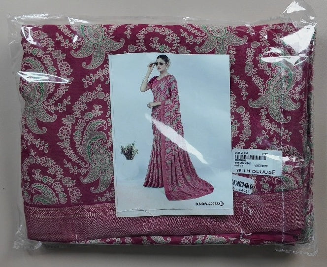 Elegant Magenta Paisley Print Saree - White (1) - Picture 2