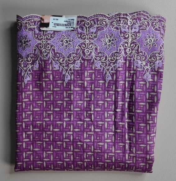 Elegant Purple Geometric Pattern Silk Suit - Purple - Picture 1