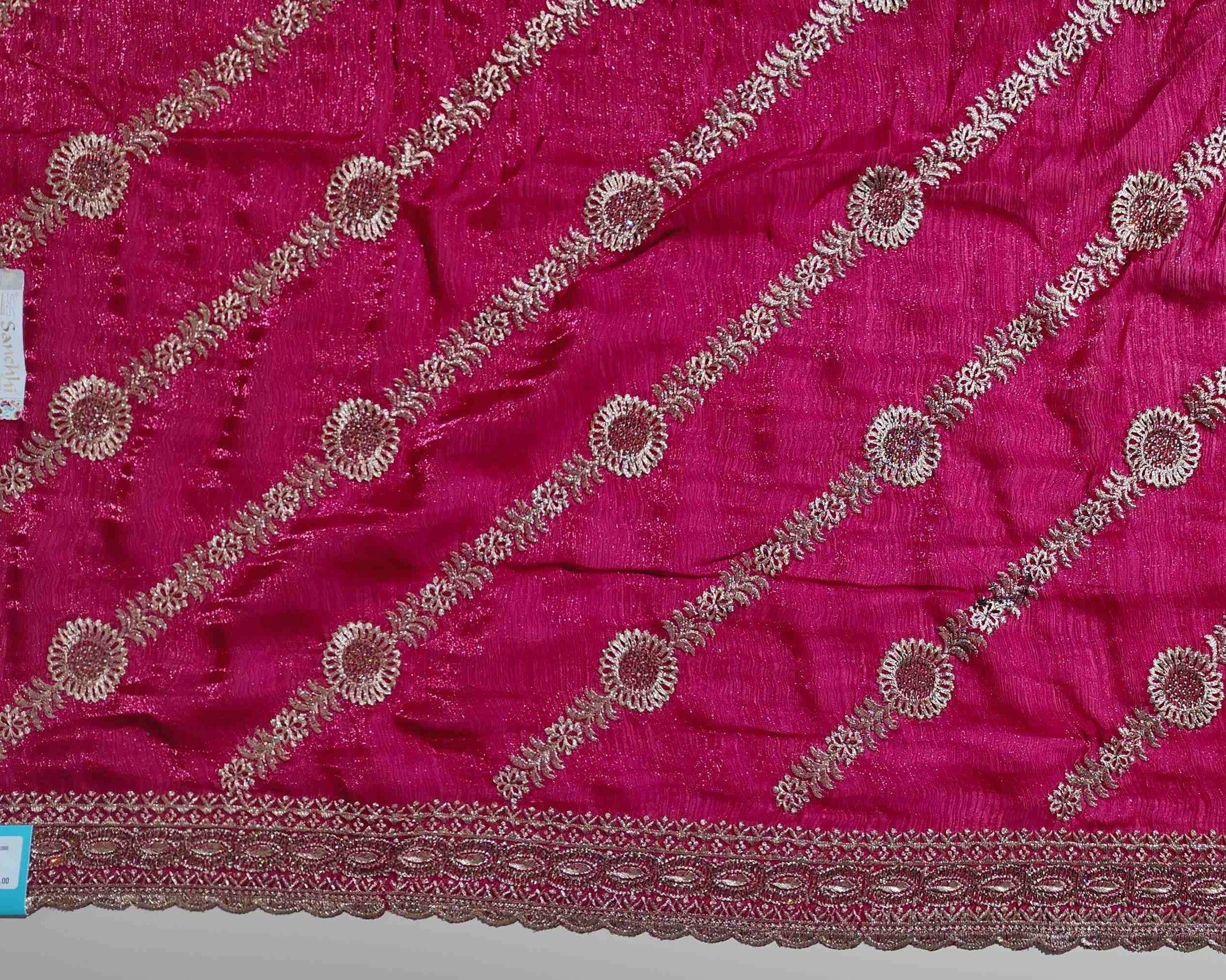 Elegant Red Silk Saree with Gold Embroidery - Red - Picture 5