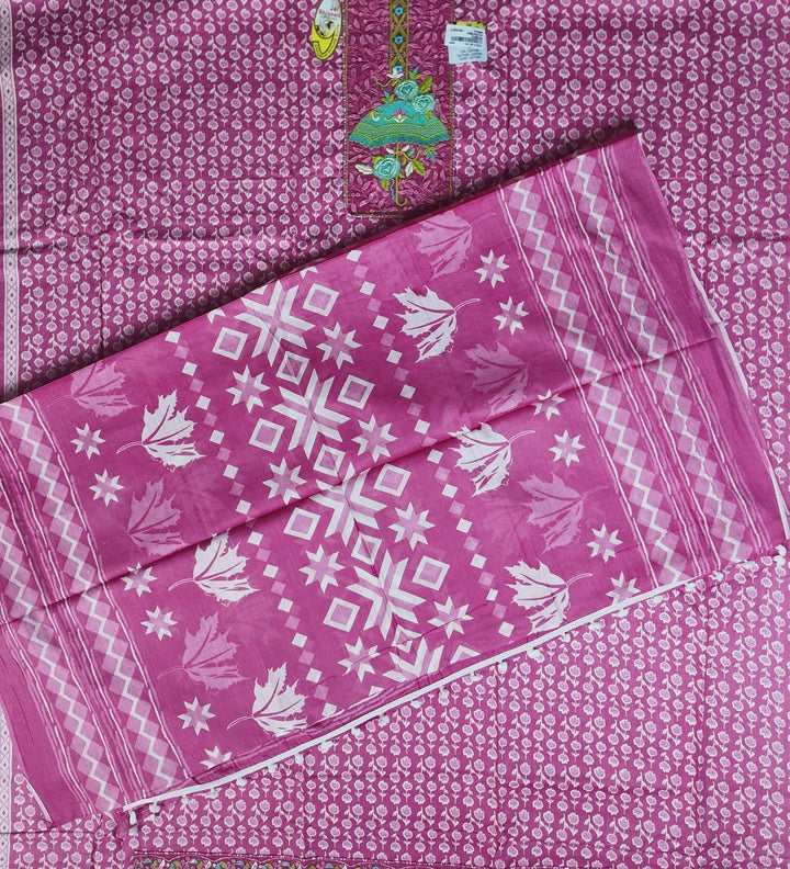 Vibrant Pink Embroidered Cotton Salwar Suit - Pink - Picture 4