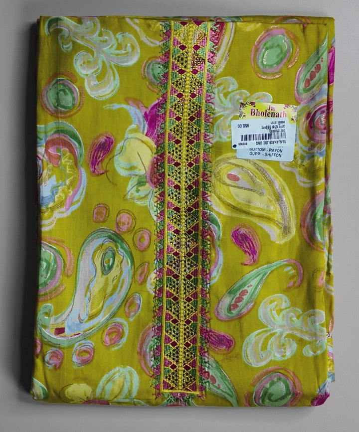 Vibrant Yellow Paisley Rayon Suit Set - Yellow - Picture 1