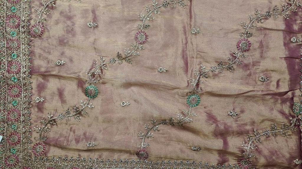 Elegant Mauve Silk Saree with Floral Embroidery - Maroon - Picture 2