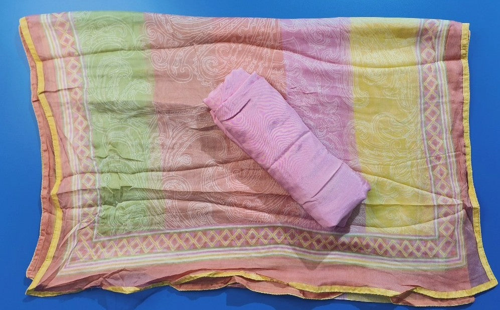 Pastel Striped Chiffon Saree with Sequin Accents - Pink - Picture 2