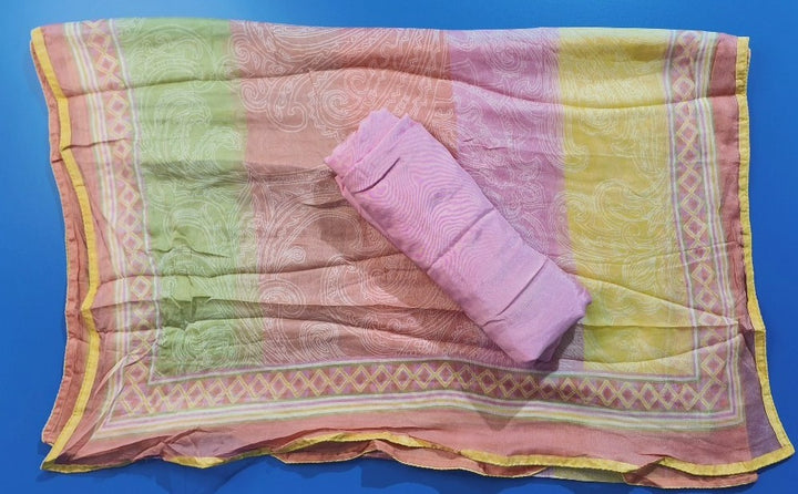 Pastel Striped Chiffon Saree with Sequin Accents - Pink - Picture 2