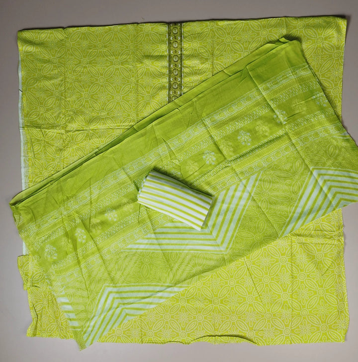 Vibrant Lime Green Cotton Suit Set - Yellow-green - Picture 5