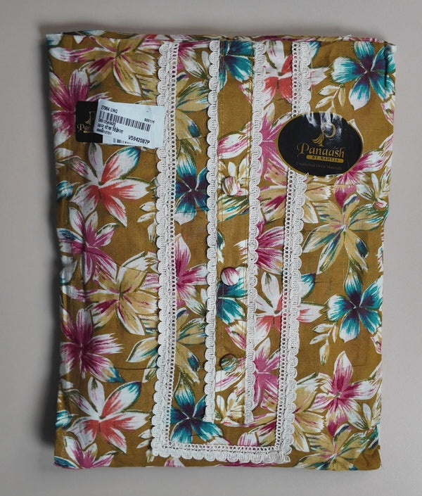 Vibrant Floral Mustard Kurti Fabric - Mustard yellow - Picture 1