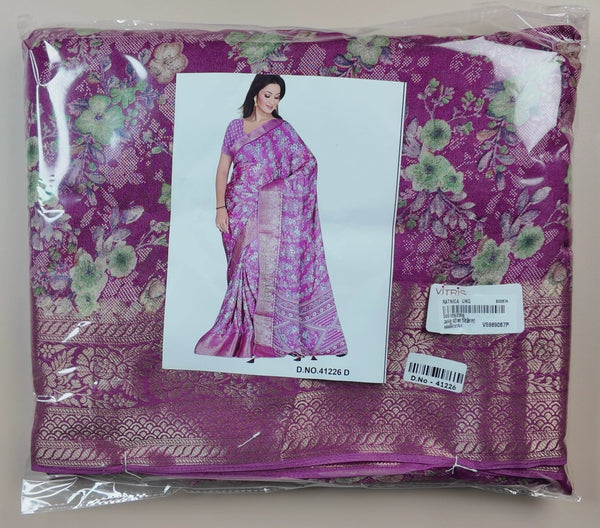 Elegant Purple Floral Banarasi Saree - White - Picture 2